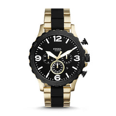 Fossil JR1526 Nate Chronograph Gold-tone Stainless Steel & Black Silicone
