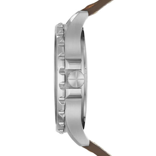 Fossil ME3128 Nate Cream Skeleton Dial Brown Mechanical