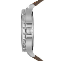 Fossil ME3128 Nate Cream Skeleton Dial Brown Mechanical