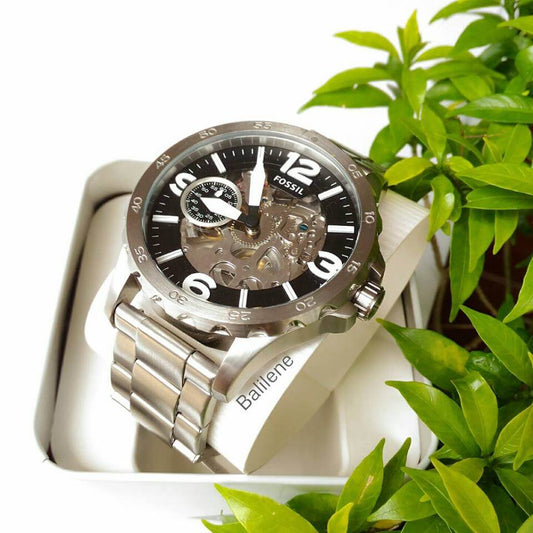 Fossil ME3129 Nate Hand Wound Mechanical Silver Watch