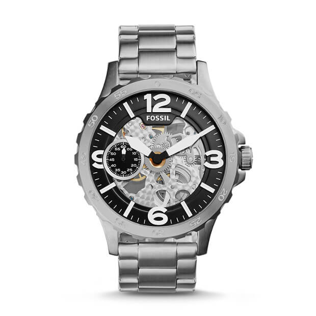 Fossil ME3129 Nate Hand Wound Mechanical Silver Watch