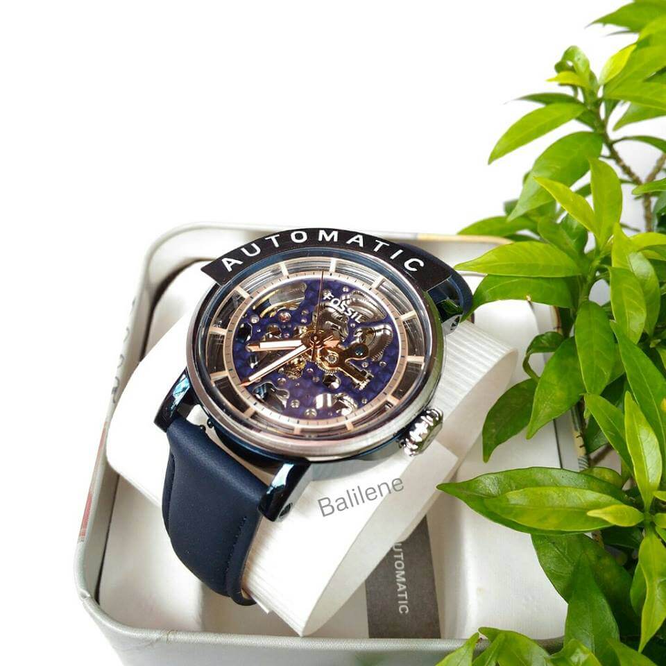 Fossil ME3136 Boyfriend Automatic Watch With Blue Leather Strap