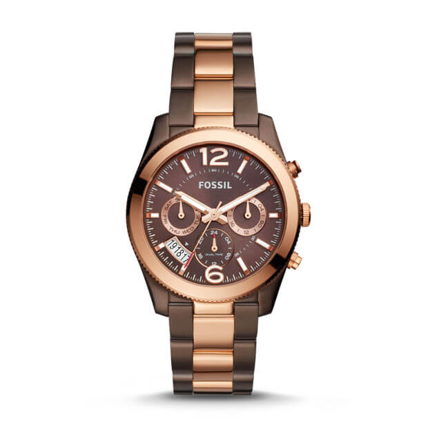 Fossil Es4284 Perfect Boyfriend Ladies Brown Dial Dual Tone
