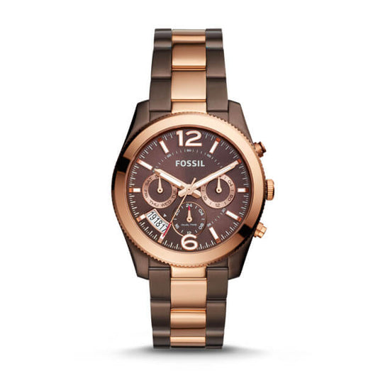 Fossil Es4284 Perfect Boyfriend Ladies Brown Dial Dual Tone