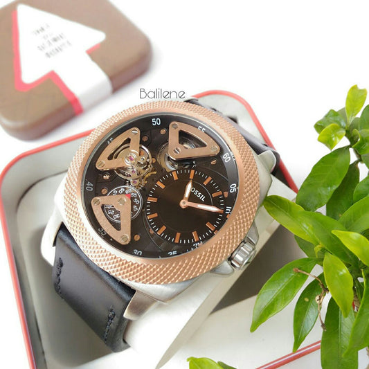 Fossil BQ2208 Privateer Sport Mechanical Black Leather Rose Gold