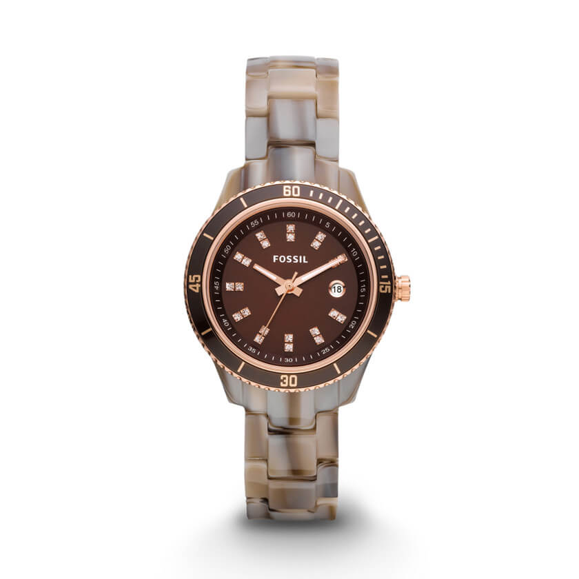 Fossil ES3094 Stella Women Brown Dial Resin Band Watch