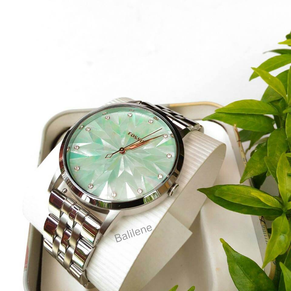 Fossil Vintage Muse Stainless Steel Green Dial Mother Of Pearl