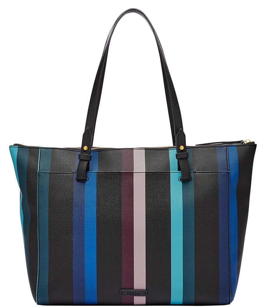 Fossil Zb7446425 Rachel Zip Tote Blue Multi Stripe Print