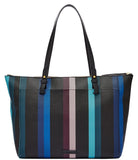 Fossil Zb7446425 Rachel Zip Tote Blue Multi Stripe Print