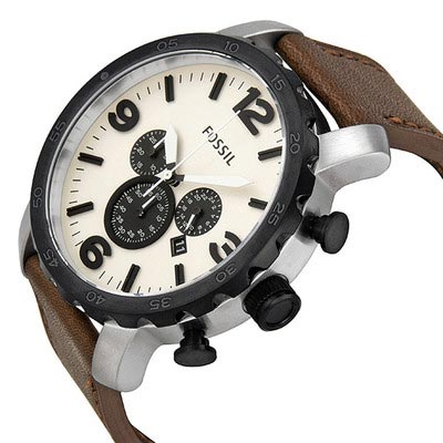 Fossil Jr1390  Nate Chronograph Brown Leather Strap Watch