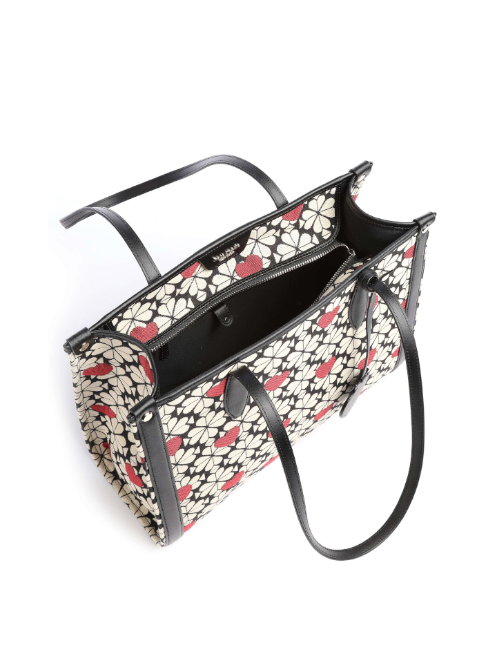 Kate Spade K4400 Flower Jacquard Hearts Market Medium Tote Black Multi