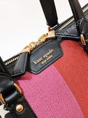 Kate-Spade-Flower-Jacquard-Stripe-Faye-Medium-Satchel-Cream-Multi-Balilene-detail-logo