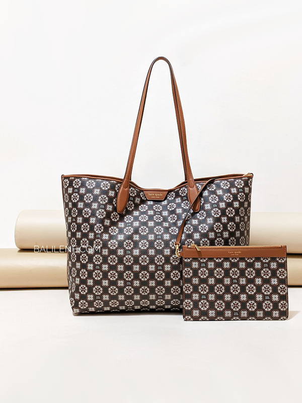 Kate Spade Flower Monogram Sutton Medium Tote Bag Black Multi – Balilene