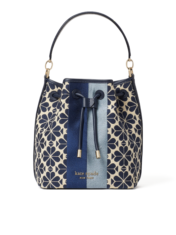 Kate Spade Flower Jacquard Stripe Medium Bucket Bag Blue Multi