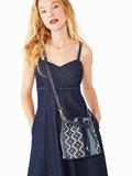 Kate Spade Flower Jacquard Stripe Medium Bucket Bag Blue Multi