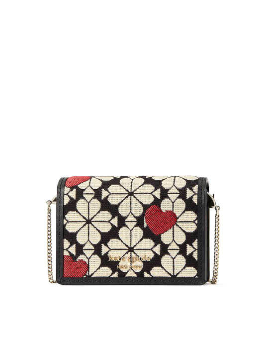    Kate-Spade-K4516001-Flower-Jacquard-Hearts-Chain-Cardholder-Black-Multi-Balilene-depan