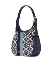 Kate Spade Flower Jacquard Stripe Penny Small Hobo Bag Blue Multi
