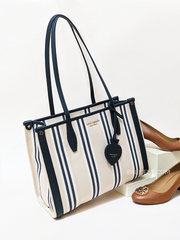 Kate Spade Market Striped Canvas Medium Tote Blazer Blue Multi