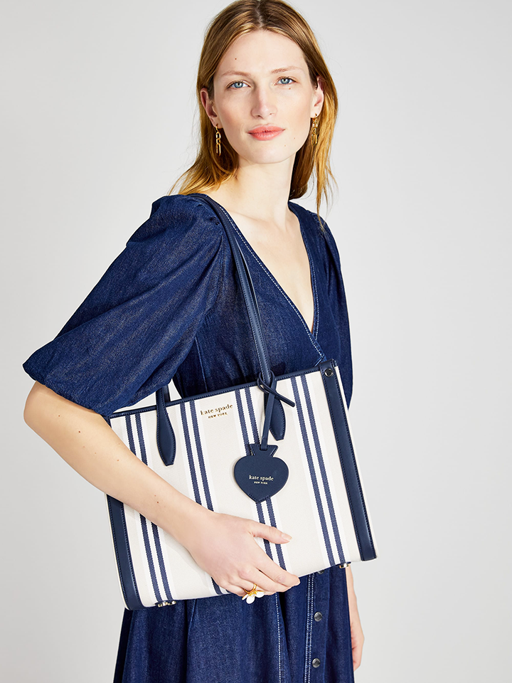 Kate Spade Market Striped Canvas Medium Tote Blazer Blue Multi