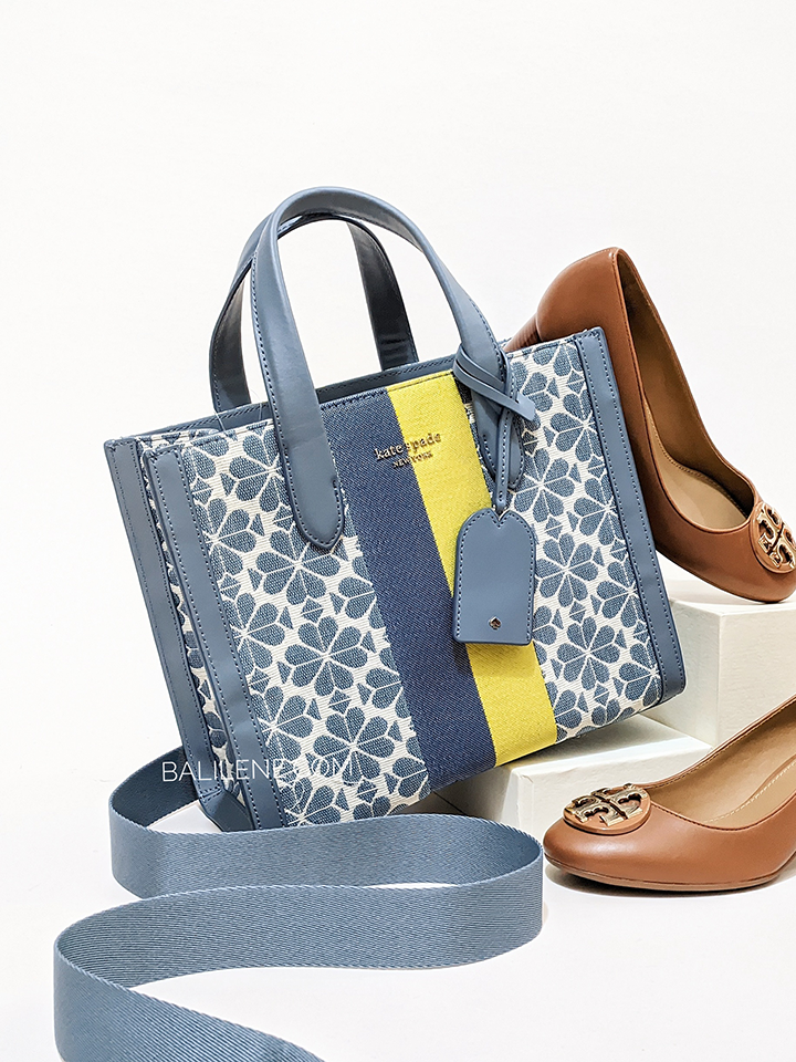 Kate Spade K6840 Flower Jacquard Stripe Manhattan Small Tote Morning Sky Multi