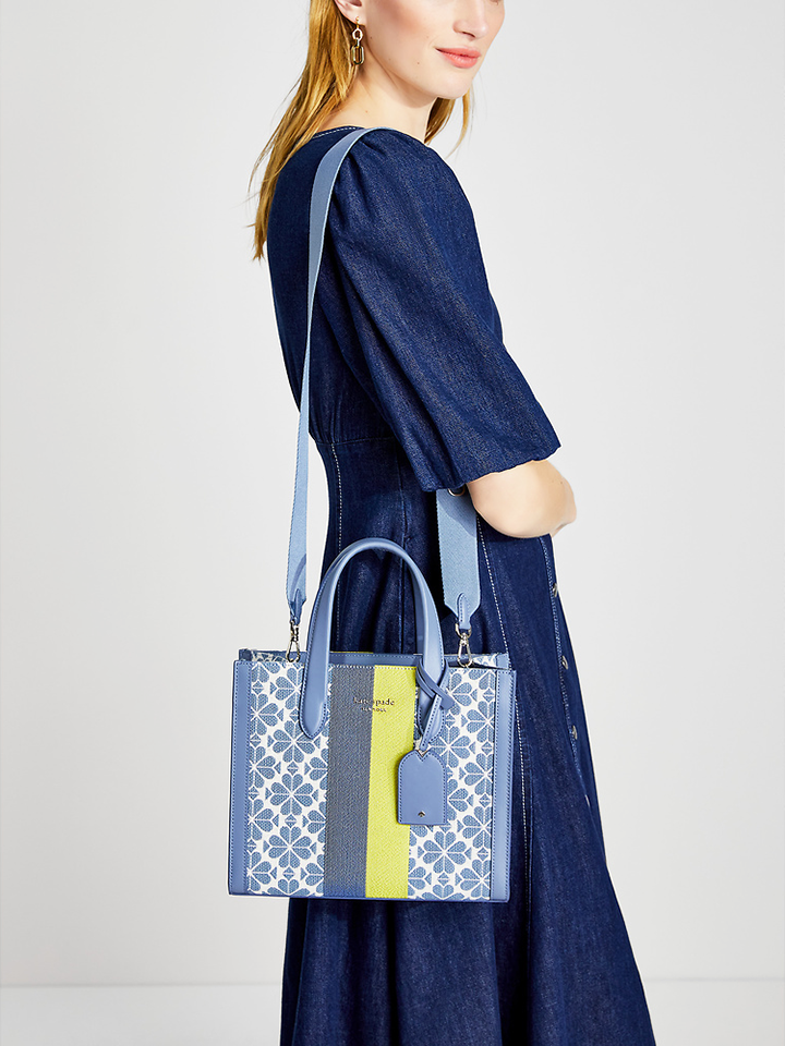 Kate Spade K6840 Flower Jacquard Stripe Manhattan Small Tote Morning Sky Multi