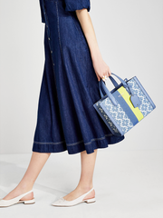 Kate Spade K6840 Flower Jacquard Stripe Manhattan Small Tote Morning Sky Multi