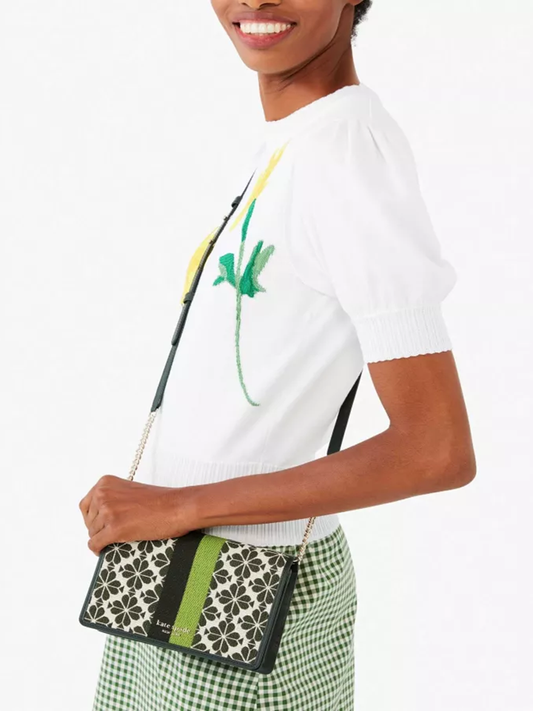 Kate Spade Flower Jacquard Stripe Chain Wallet Green Multi