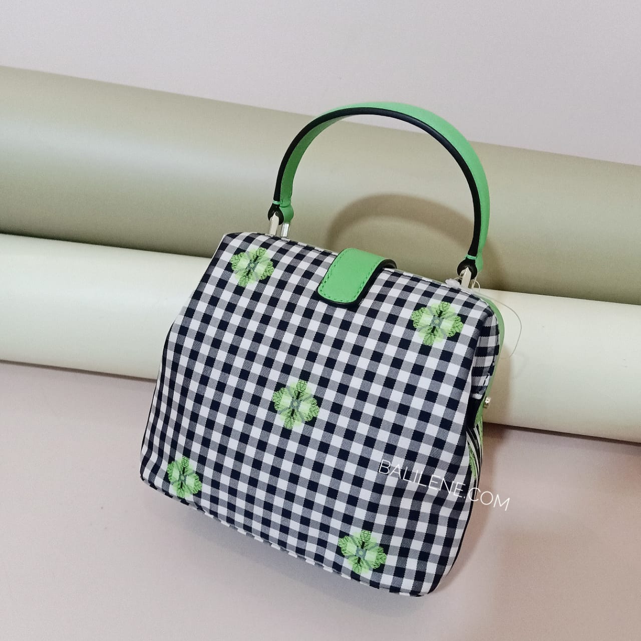 Kate Spade Pxrub372 Remedy Gingham Small Top Handle Green Multi