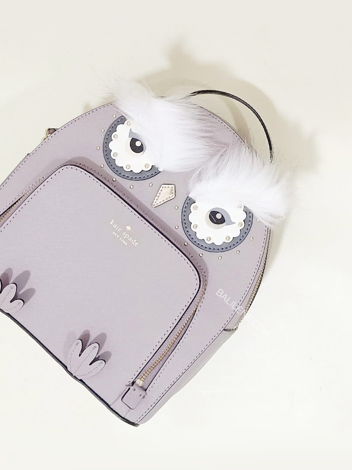 kate spade owl tumi backpack Kate Spade WKRU5674 Star Bright Owl Tomi Gray Leather Backpack – Balilene