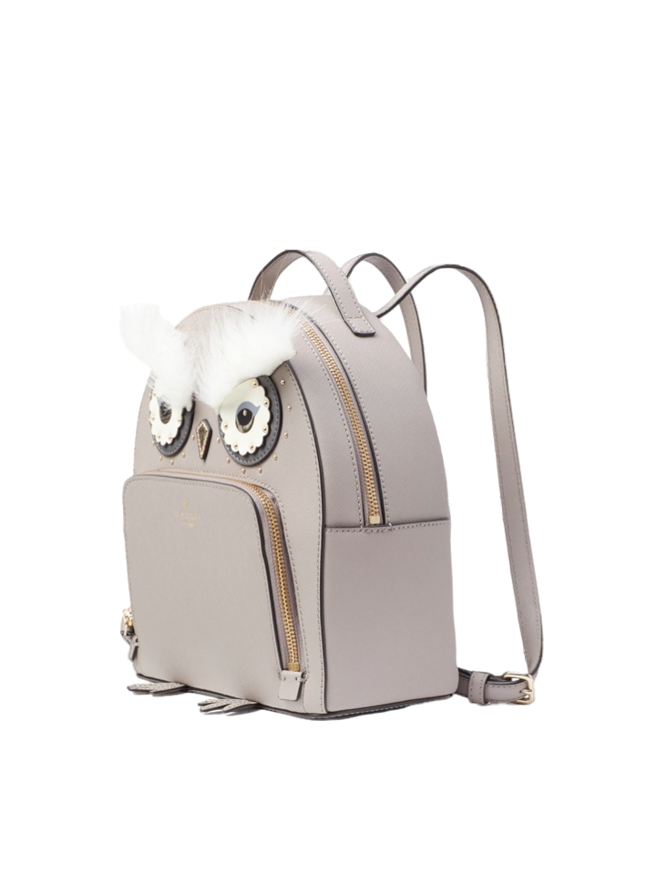 Kate Spade WKRU5674 Star Bright Owl Tomi Gray Leather Backpack