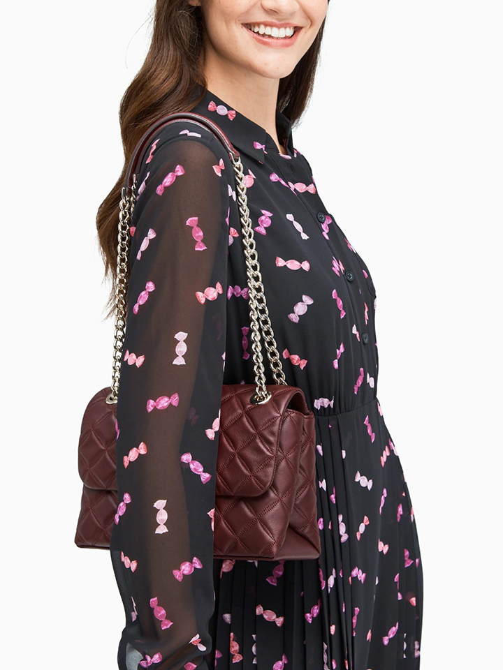 Kate Spade WKRU7076 Natalia Medium Flap Shoulder Bag Cherrywood
