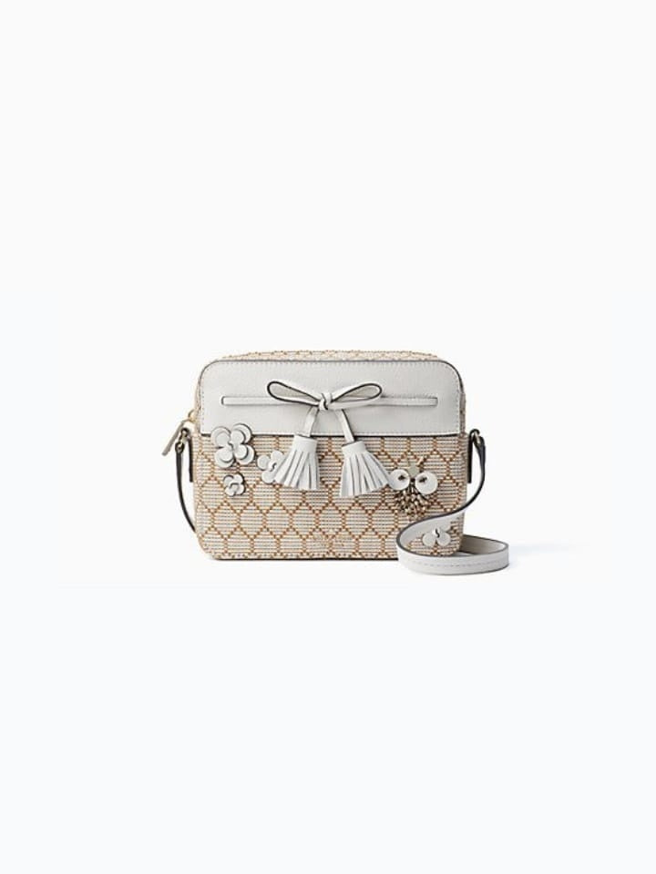 Kate Spade Wkru5876 Hayes Bee Embellished Camera Bag In Natural Balilene