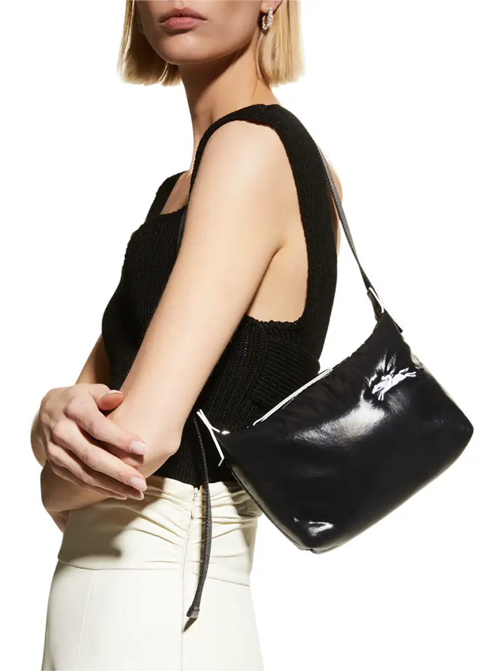 Longchamp black leather shoulder bag hotsell