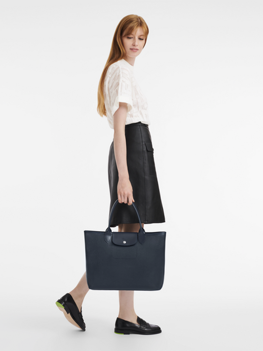 Longchamp-Le-Pliage-City-Top-Handle-Bag-Navy-Balilene-onmodel