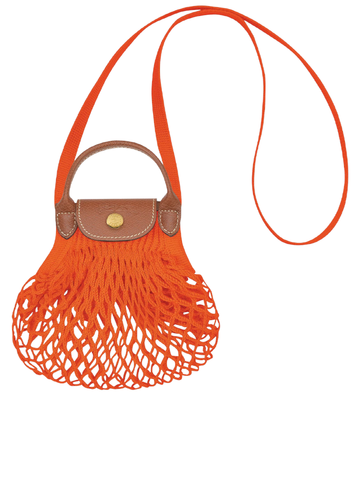 Longchamp Le Pliage Extra Small Filet Knit Shoulder Bag In Orange
