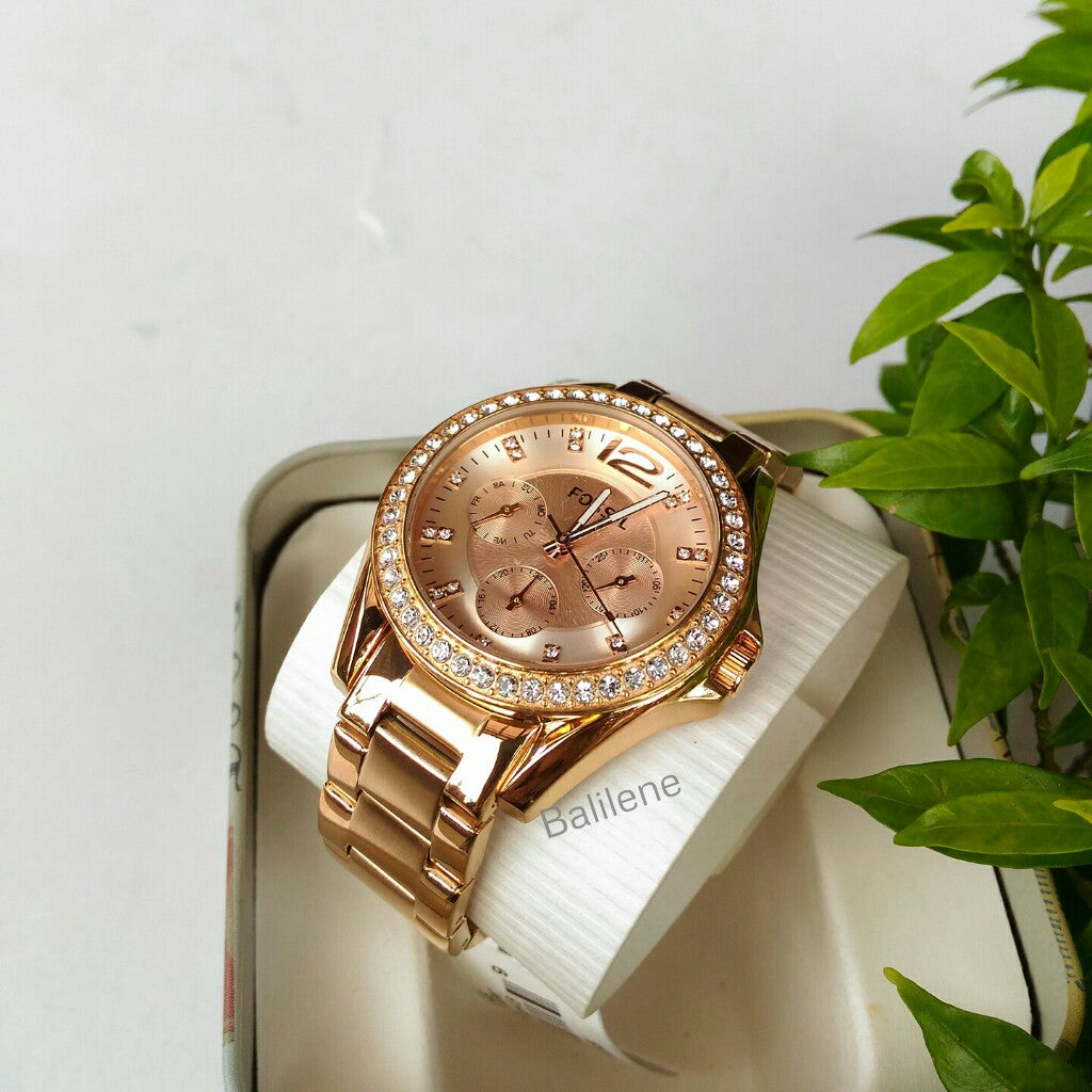 Fossil Es2811 Riley Multifunction Rose-Tone Stainless Steel Watch