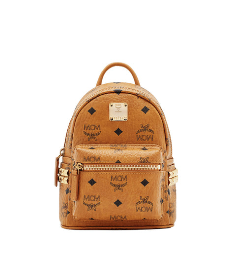 MCM Stark Side Studs Bebe Boo Backpack in Visetos Cognac  display picture 1
