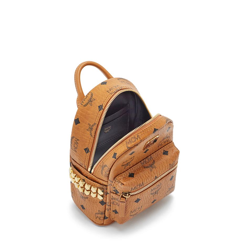 bebe boo mini backpacks MCM Stark Side Studs Bebe Boo Backpack in Visetos Cognac – Balilene
