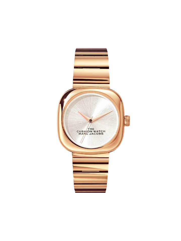 Marc Jacobs The Cushion Silver Dial Rose Gold Bracelet Watch