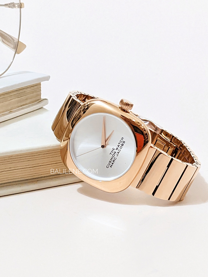 Marc Jacobs The Cushion Silver Dial Rose Gold Bracelet Watch