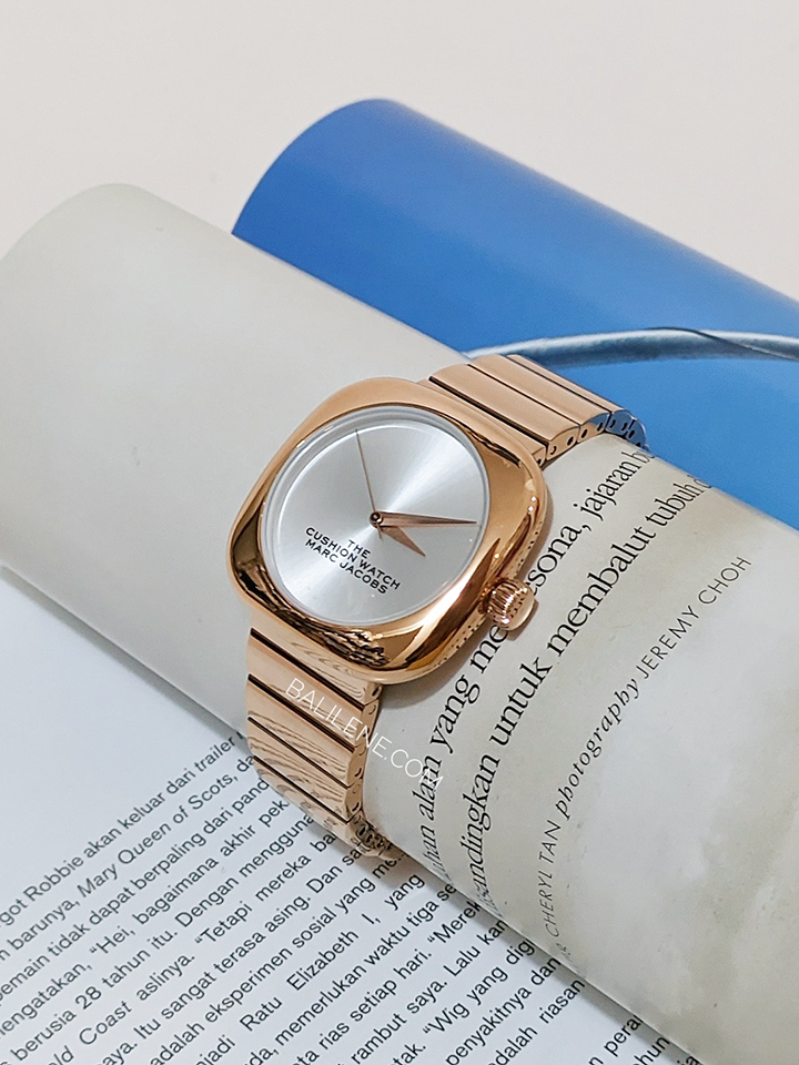 Marc Jacobs The Cushion Silver Dial Rose Gold Bracelet Watch