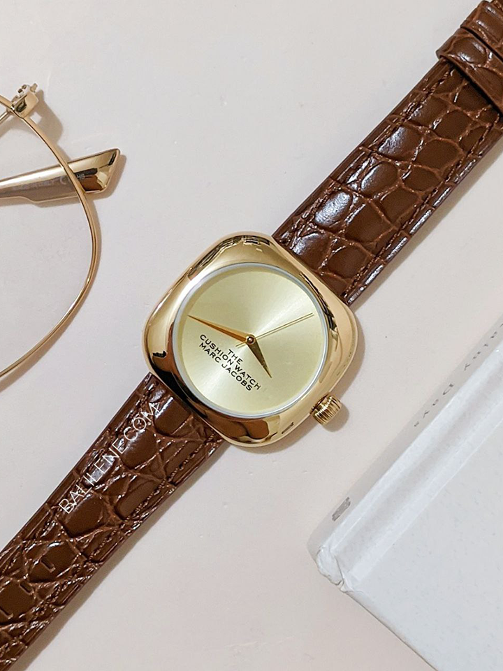Marc Jacobs The Cushion Champagne Dial Brown Leather Strap