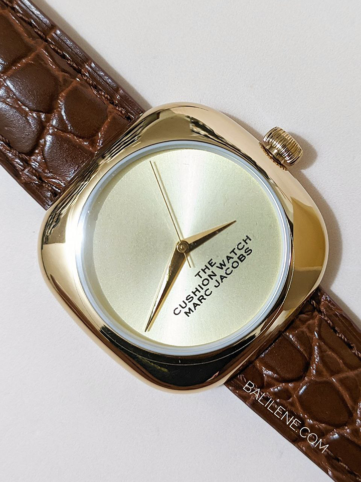 Marc Jacobs The Cushion Champagne Dial Brown Leather Strap