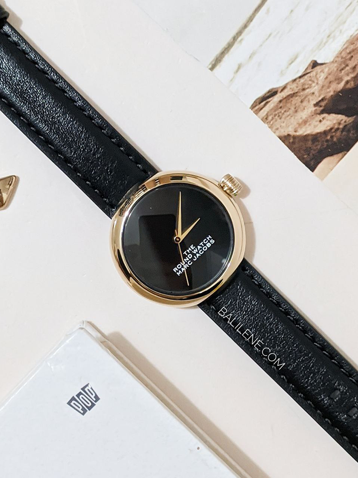Marc Jacobs The Round Leather Strap Watch Black