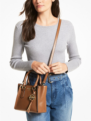 Michael Kors 30F1G2KS1L Kris Small Pebbled Leather Satchel Brown