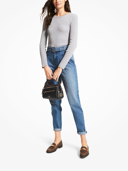 Michael Kors 30F1G9LS1L Lorimer Small Pebbled Leather Satchel Black