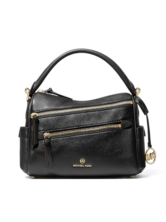 Michael Kors 30F1G9LS6L Lorimer Medium Pebbled Leather Satchel Bag Black