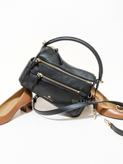 Michael Kors 30F1G9LS6L Lorimer Medium Pebbled Leather Satchel Bag Black