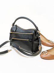 Michael Kors 30F1G9LS6L Lorimer Medium Pebbled Leather Satchel Bag Black