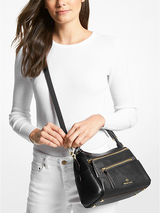 Michael Kors 30F1G9LS6L Lorimer Medium Pebbled Leather Satchel Bag Black
